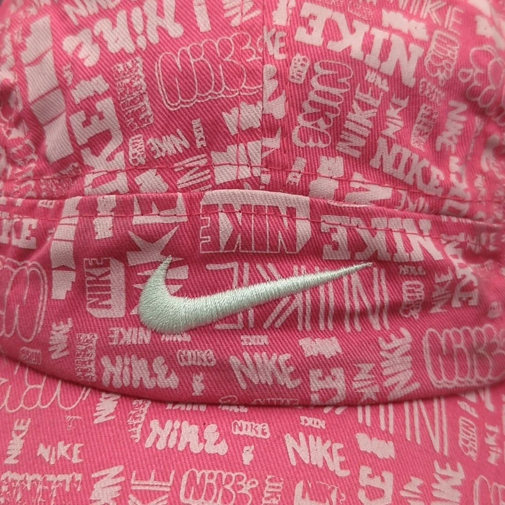 Nike Girls Adjustable Hat 5 Panel Cap Size 4-6X Pink Graphic White Swoosh